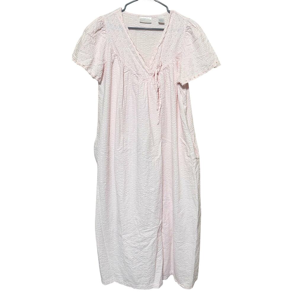 Cabernet Womens L Seersucker Robe Pink Long Lightweight Full Zip VTG 90s